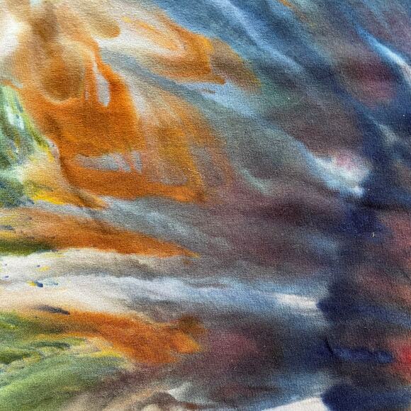 Ice Dyed T-shirt - Tie Dye Blue Brown - Colander Spiral - Handmade (Medium) - Picture 8 of 10